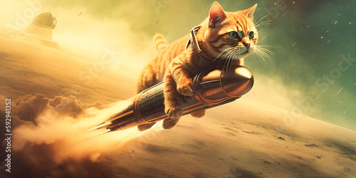 a picture of a cat flying around in a rocket