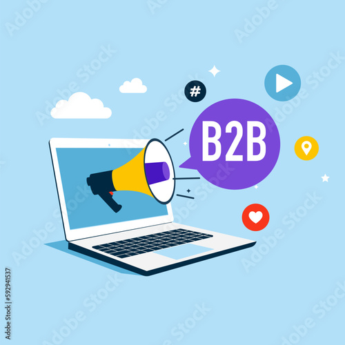 B2B word in speech bubble. B2B marketing. Social media network ads and internet. SMM, Internet notification. Flat vector illustration