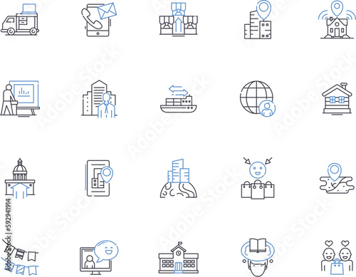 City life outline icons collection. Urban, Metropolis, Bustling, Cosmopolitan, Commuting, Vibrant, Multicultural vector and illustration concept set. Dynamic, Exciting, Thrilling linear signs