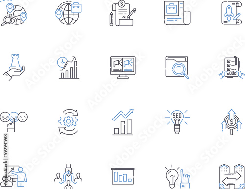 Development outline icons collection. Growth, Progress, Expansion, Advance, Elevation, Creation, Emergence vector and illustration concept set. Improvement, Evolution, Education linear signs