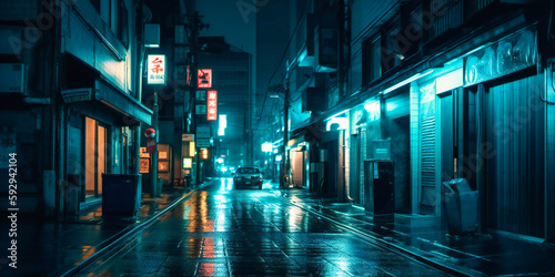 a street scene at night in a city photo
