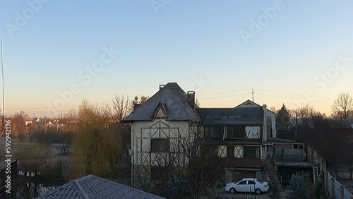 The sound of an air raid signal before a rocket attack on Kiev. Village near Kiev. 