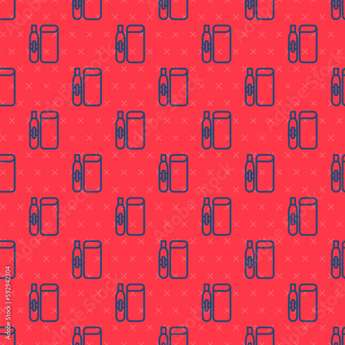 Blue line Electronic cigarette icon isolated seamless pattern on red background. Vape smoking tool. Vaporizer Device. Vector