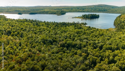 Schlatter Lake surrounded by green landscape in Keweenaw Peninsula, Michigan photo