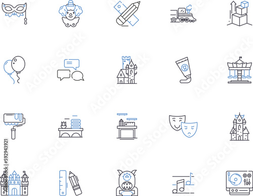 visual art outline icons collection. Painting, Drawing, Sculpture, Printmaking, Collage, Photography, Mixed-Media vector and illustration concept set. Ceramics, Assemblage, Installation linear signs