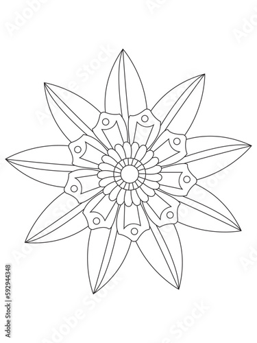 Flower mandala illustration. Oriental pattern  vintage decorative elements Easy mandala kaleidoscope pattern on white background  Adult coloring page 