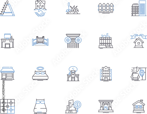 Construction project outline icons collection. building, infrastructure, architecture, engineering, design, erection, installation vector and illustration concept set. project, redevelopment, masonry