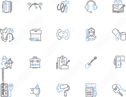 Engineering technologies outline icons collection. Technologies, Engineering, Mechanical, Civil, Electrical, Chemical, Electronics vector and illustration concept set. Structural, Robotics, Aerospace