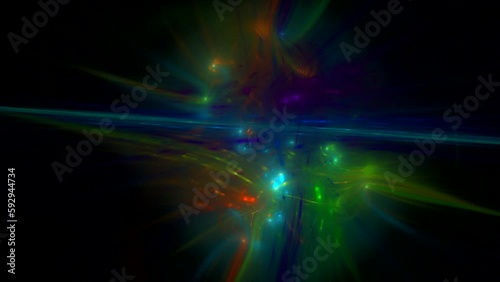 Multicolored swirling pattern of crooked waves on a black background. Abstract fractal video