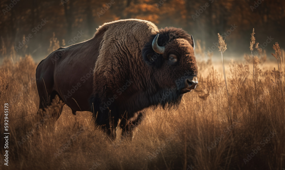 photo of Bison in its natural habitat. Generative AI photo of Bison in its natural habitat. Generative AI