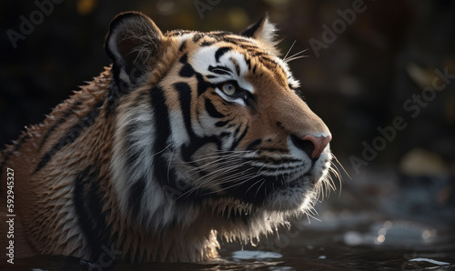 close up photo of Bengal tiger in its natural habitat. Generative AI