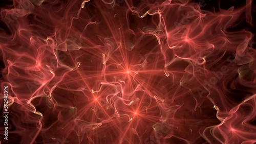 Red swirling pattern of crooked waves on a black background. Abstract fractal video