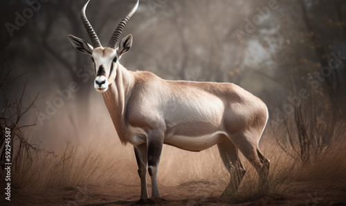 photo of Oryx beisa during sunrise. Generative AI