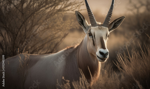 close up photo of Oryx beisa in its natural habitat. Generative AI photo