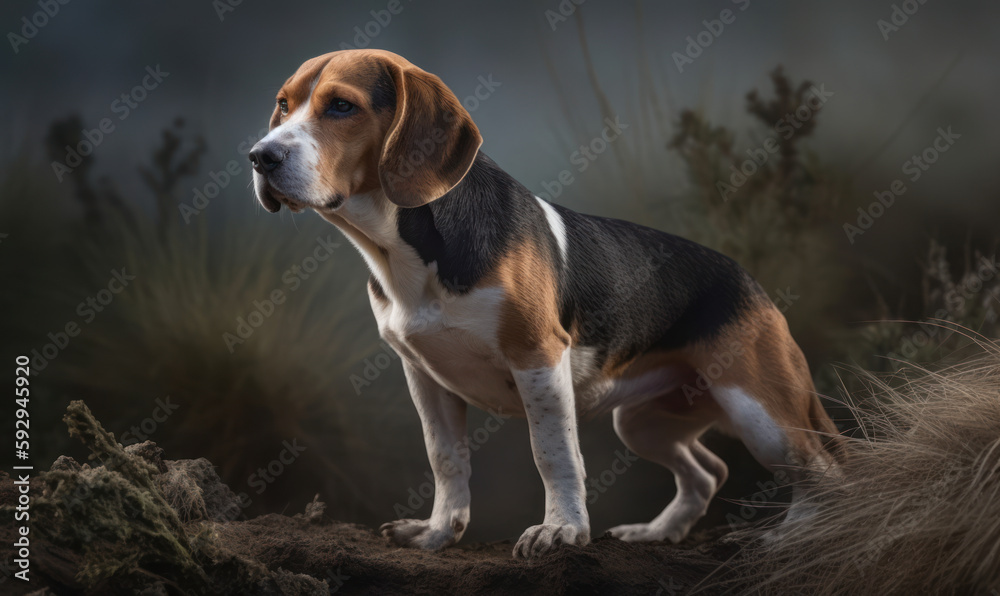 photo of Beagle in its natural habitat. Generative AI