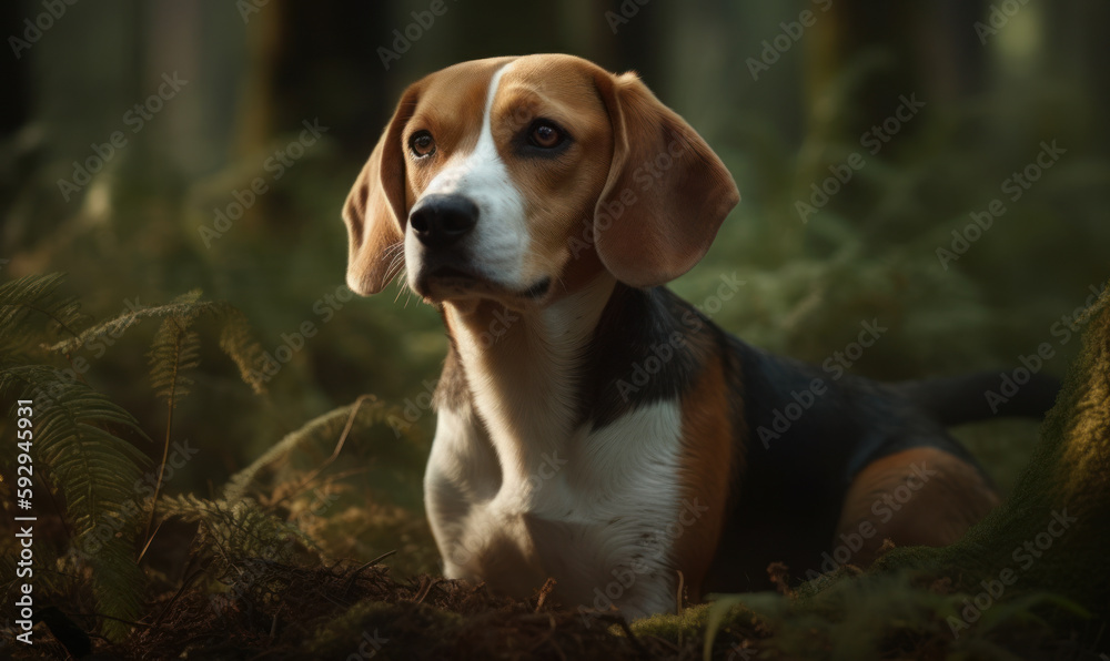 photo of Beagle on forest background. Generative AI