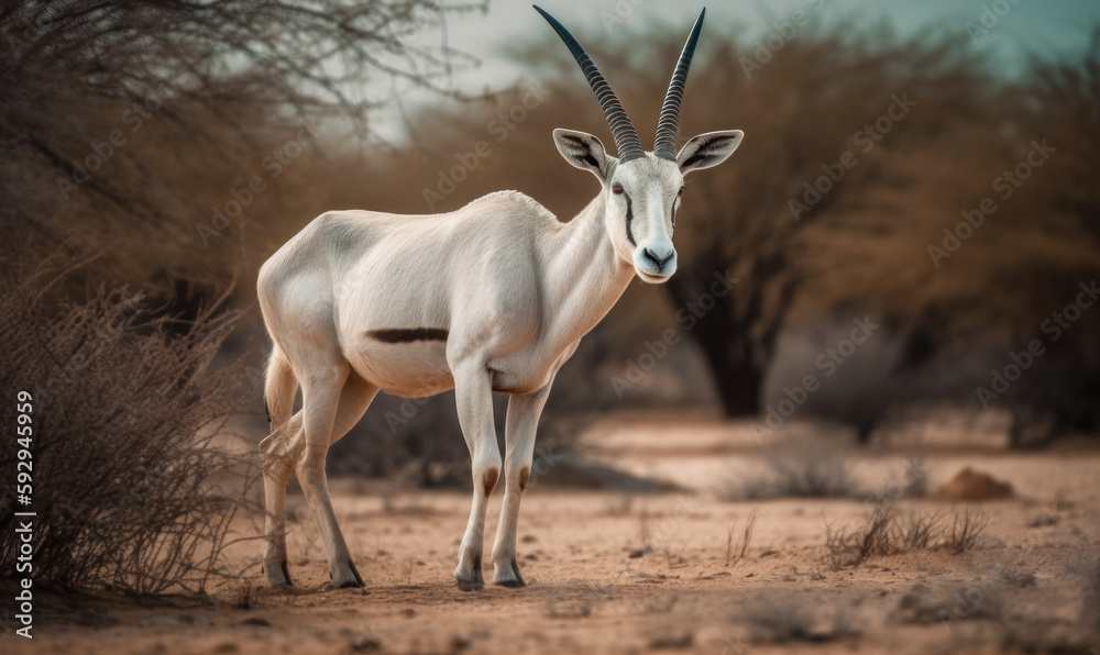 photo of Oryx beisa on safari background. Generative AI
