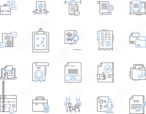 insurance business outline icons collection. Insurance, Business, Risk, Coverage, Policy, Industry, Claims vector and illustration concept set. Underwriting, Liability, Investment linear signs