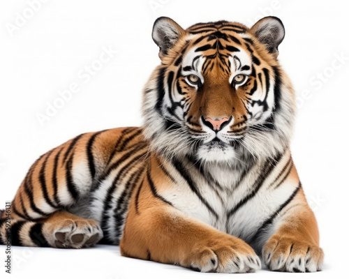 photo of Bengal tiger isolated on white background. Generative AI