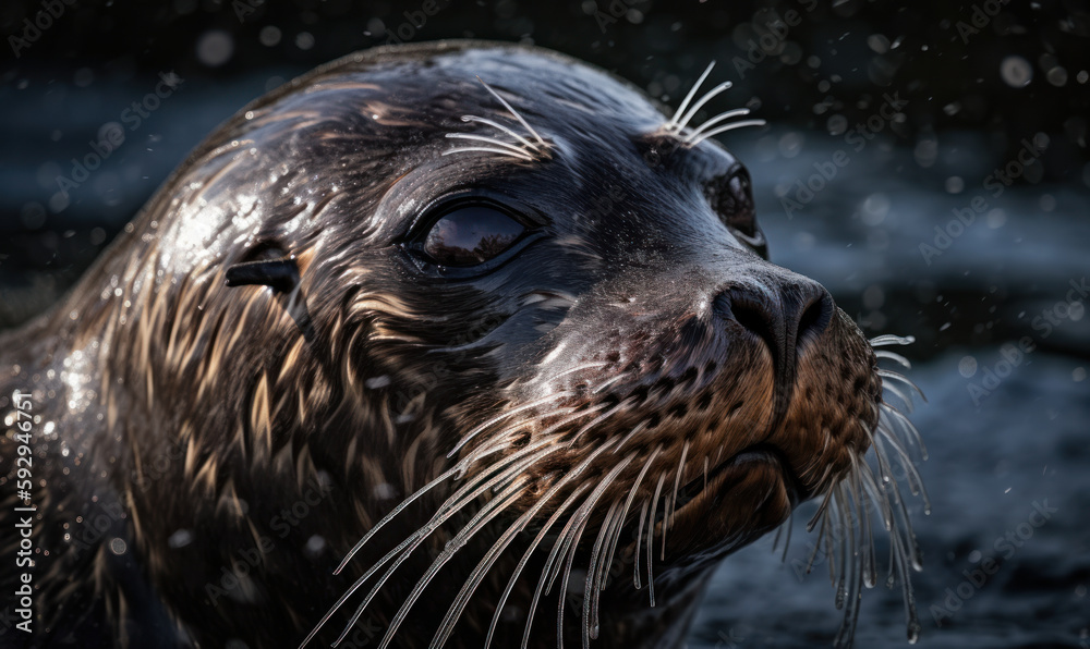 Fototapeta premium close up photo of bearded seal in water. Generative AI