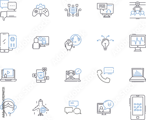 Artificial intelligence learning outline icons collection. AI, Learning, Artificial, Intelligence, Machine, Neural, Networks vector and illustration concept set. Data, Science, Algorithms linear signs