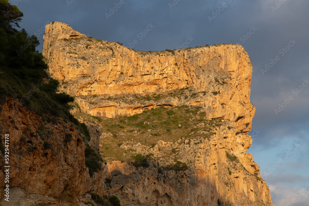 Detailed View of Cliff at Moraig Cove Beach; Alicante; Spain