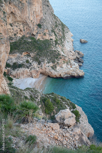 Obraz na płótnie Landscape at Moraig Cove Beach with Cliff; Alicante; Spain w salonie