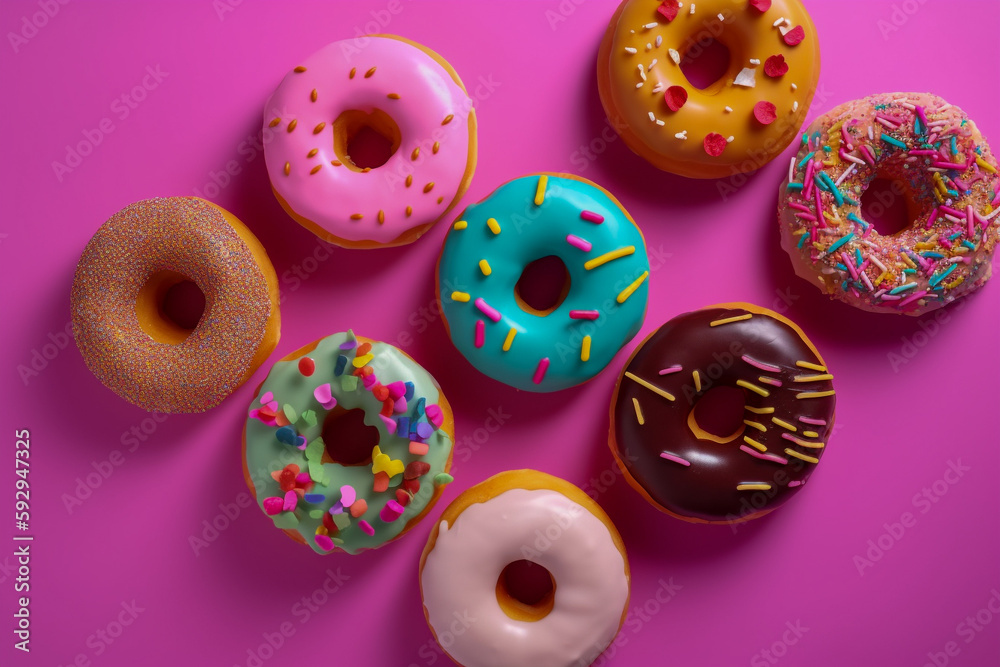 Donuts texture, super photo realistic background. Generative ai illustration Donuts texture, super photo realistic background. Generative ai illustration