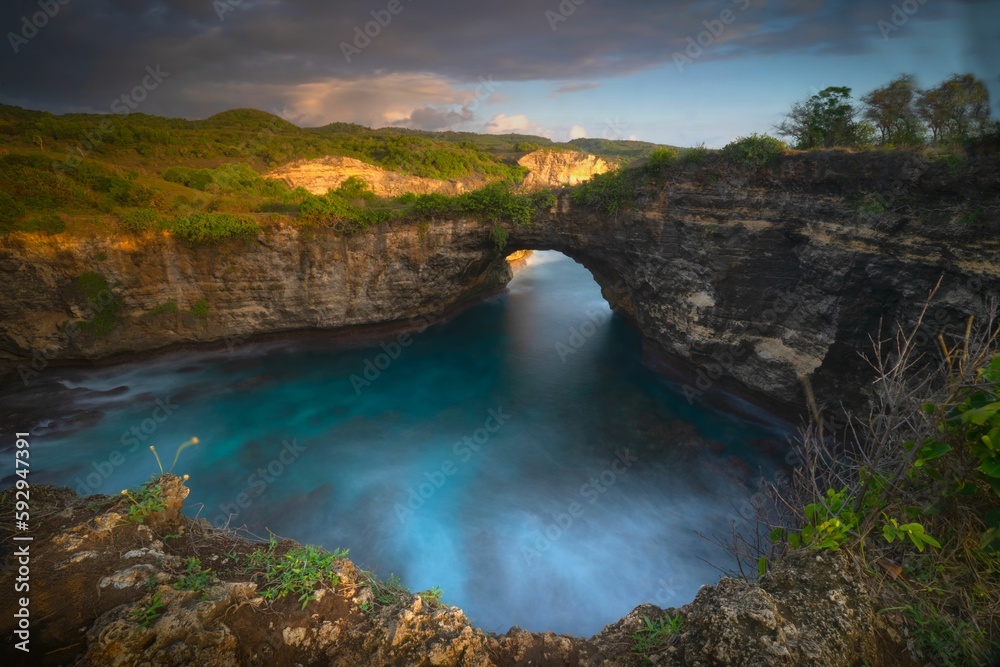 Aerial view of Broken beach in Nusa Penida island of Bali