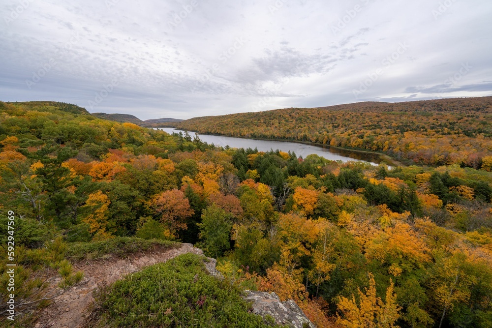 Lake of the Clouds in Porcupine Mountains on a cloudy day in Ontonagon County, Michigan, USA