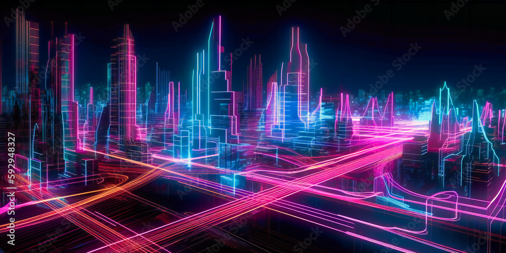 brightly glowing neon lines surrounded by dark lines brightly glowing neon lines surrounded by dark lines