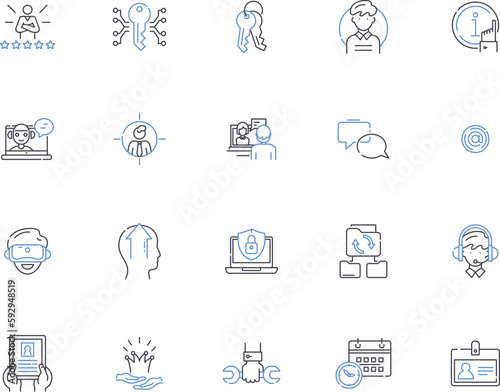 Admin outline icons collection. Administrator, Administering, Management, Overseeing, Governance, Operating, Supervising vector and illustration concept set. Coordinating, Presiding, Executing linear