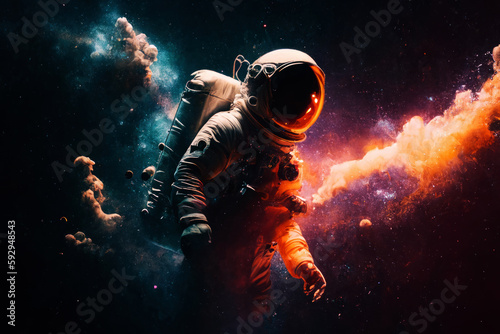 Space suits isolated on space background.  Ai generated. © wasan