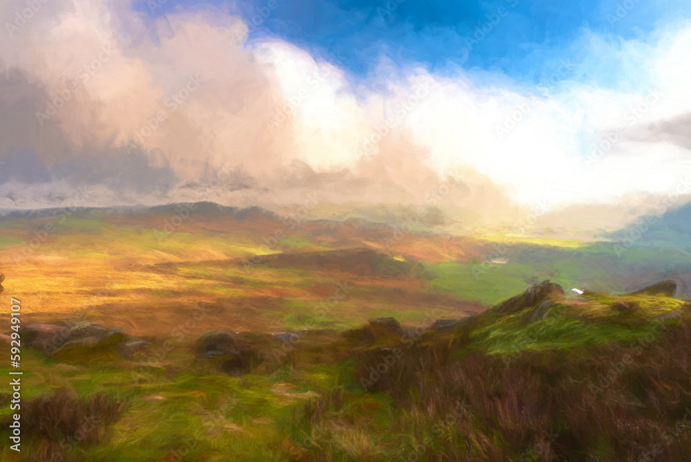 Digital watercolour of the view from The Roaches to Ramshaw Rocks