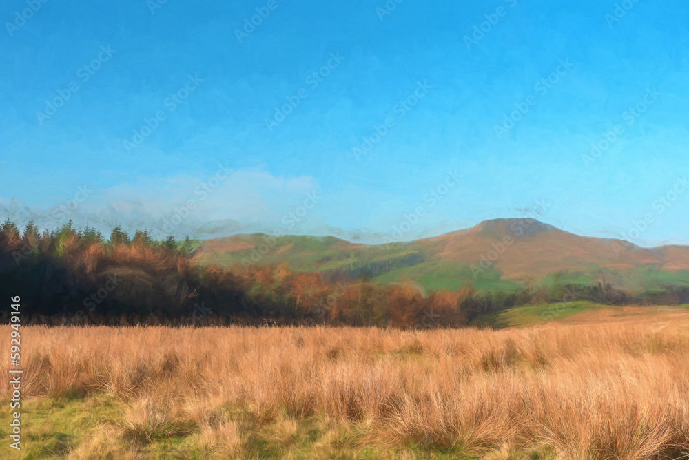 A digital watercolour of Shutlingsloe Hill in the Peak District National Park.