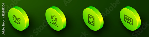 Set Isometric line Route location, Location, Gps device with map and icon. Vector