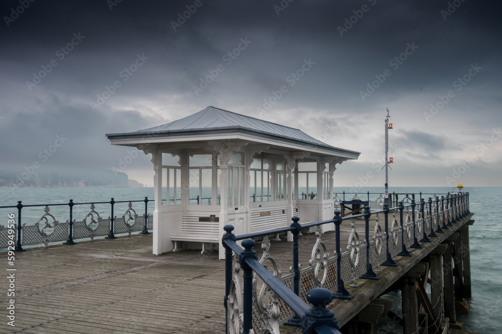 Shelter at the end of New Pier, Swanage, UK
