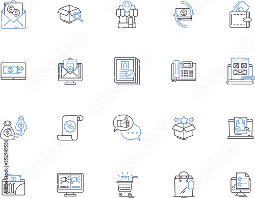 Shopping outline icons collection. Bargain, Buy, Store, Mall, Item, Outlet, Retail vector and illustration concept set. Purchase, Market, Search linear signs