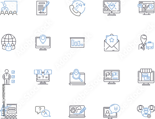 Content marketing outline icons collection. Content, Marketing, Strategy, Ads, Content-Creation, Generating, Distribution vector and illustration concept set. Influencers, Repurposing, Branding linear