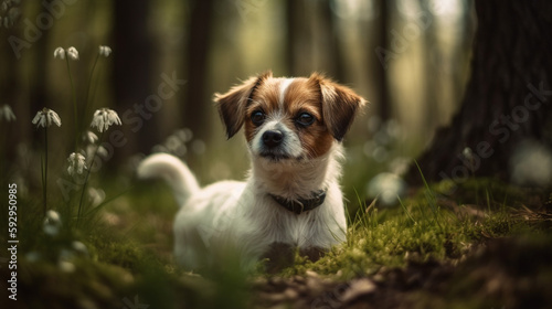 Kleiner Hund der Rasse Jack Russell Terrier im Wald photo