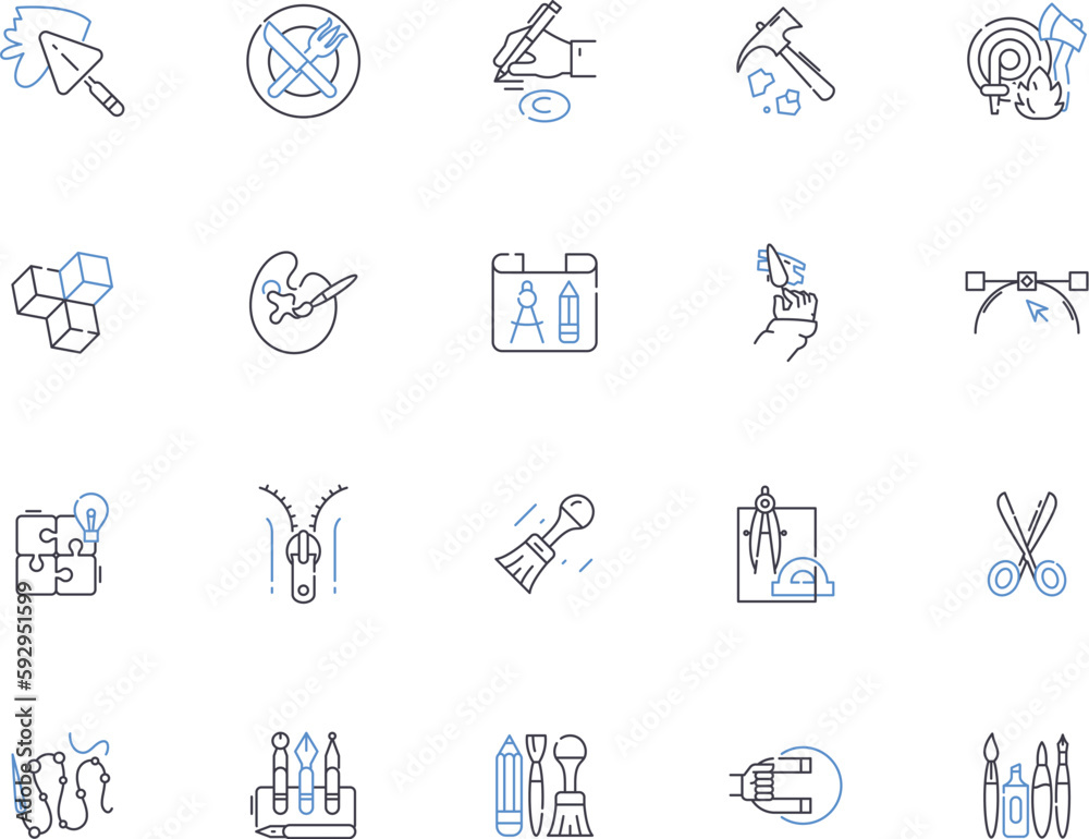 Materials outline icons collection. Fabrics, Plastics, Metals, Textiles, Ceramics, Wood, Concrete vector and illustration concept set. Leather, Glass, Paper linear signs