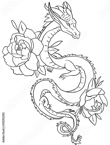 Immerse yourself in the world of fantasy with Mythical Creatures, a coloring page featuring a detailed outline illustration of an ancient dragon. Let your imagination soar as you bring this legend.
