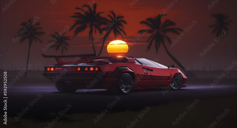 car on the beach at sunset, car on the beach, sunset on the beach, beautiful car on the beach lofi background wallpaper, Generative AI