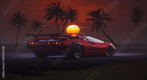 car on the beach at sunset, car on the beach, sunset on the beach, beautiful car on the beach lofi background wallpaper, Generative AI © Ameer