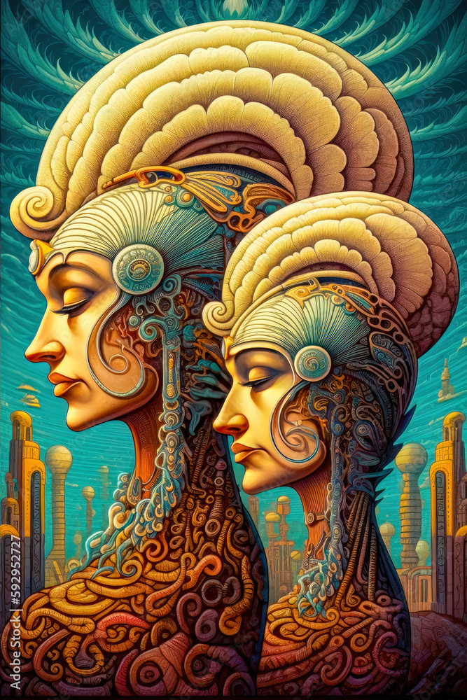 Fototapeta premium Neo Surreale Pop Art Abstrakt Digital Art Generative AI Wandbild Hintergrund Cover Magazin Ausstellung Kunst Differenziert