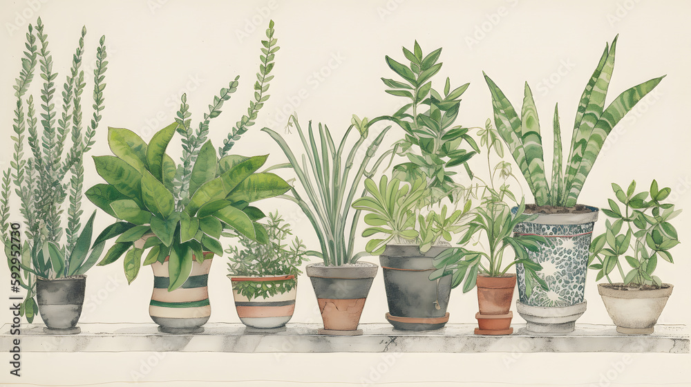 Fototapeta premium イラスト調の観葉植物 No.024 | Illustrative houseplants Generative AI