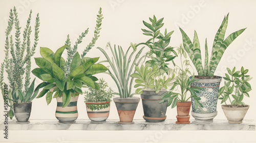イラスト調の観葉植物 No.024 | Illustrative houseplants Generative AI
