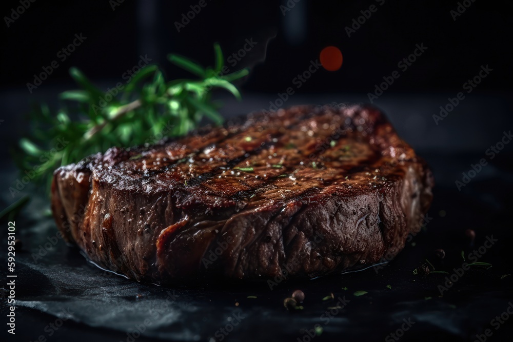 Grilled beef steak on a dark background. AI generated Grilled beef steak on a dark background. AI generated