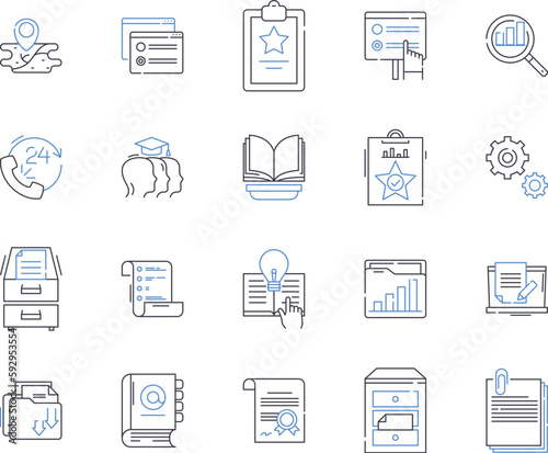 online learning outline icons collection. E-learning, virtual, tutorials, digital, courses, education, webinars vector and illustration concept set. instruction, asynchronous, content linear signs photo