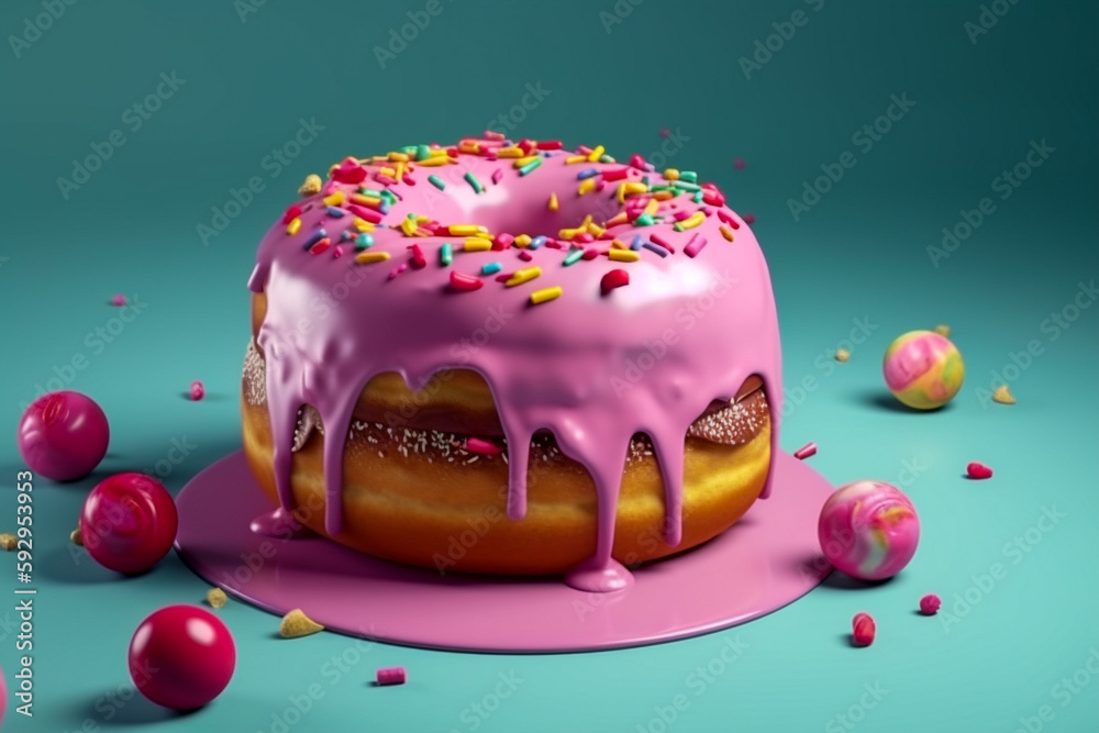 Tasty donut. Super photo realistic background, generative ai 3d illustration Tasty donut. Super photo realistic background, generative ai 3d illustration